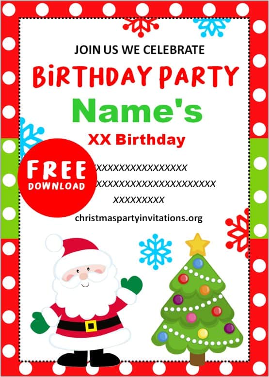 Free Printable Christmas Birthday Party Invitations Templates 🎂