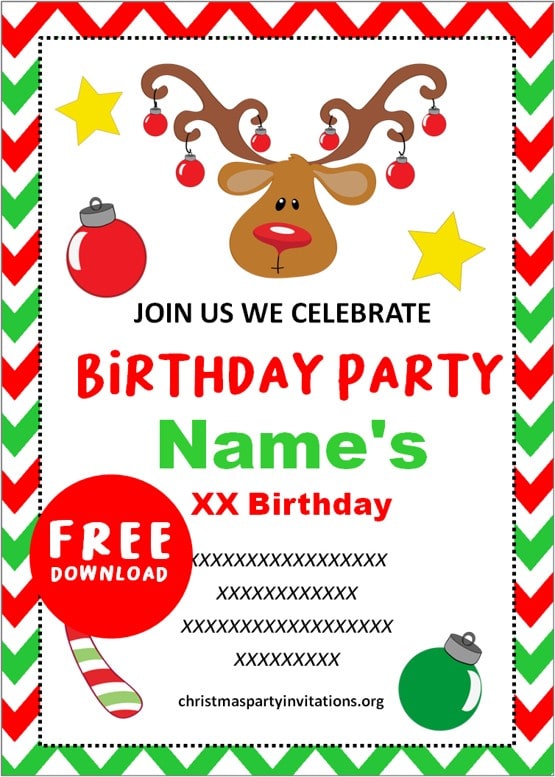 Free Printable Christmas Birthday Party Invitations Templates 🎂