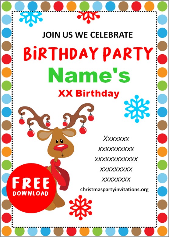 free printable christmas birthday party invitations