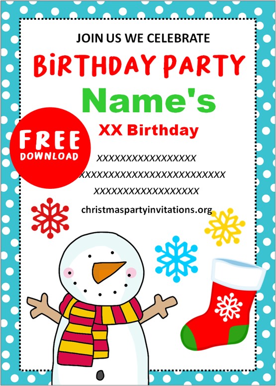 christmas birthday party invitations free printables