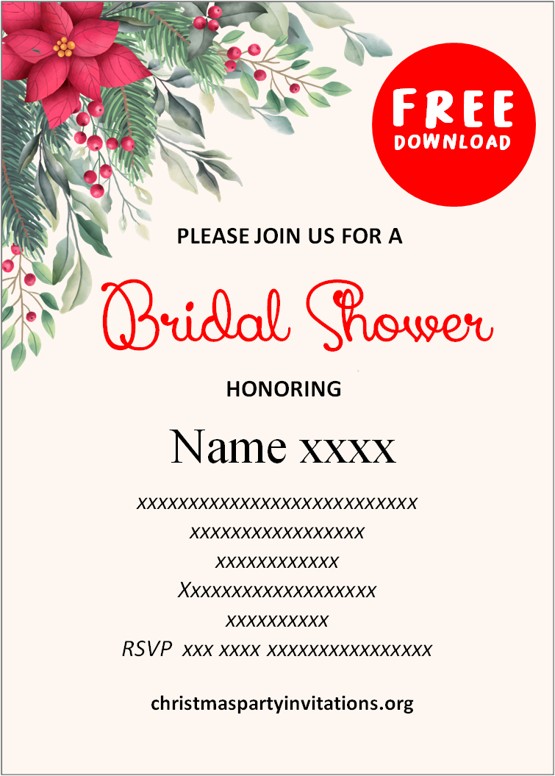 free printable christmas bridal shower invitations