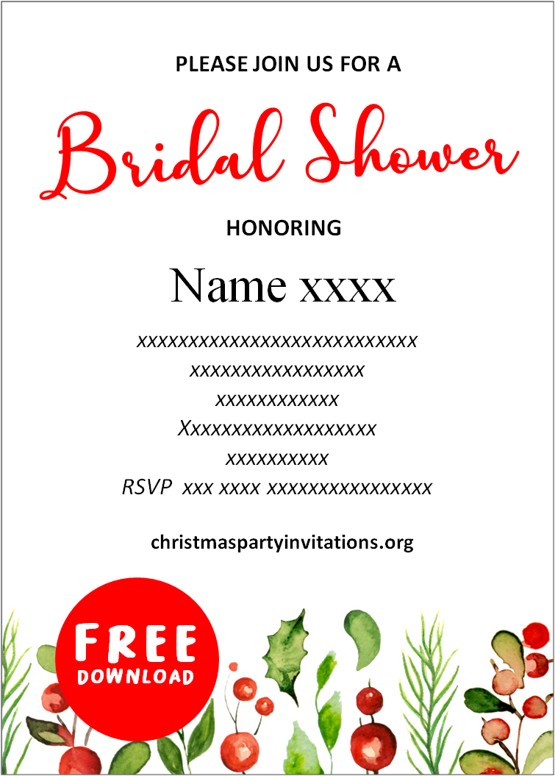 printable christmas bridal shower invitations