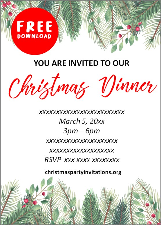 Free Printable Christmas Dinner Party Invitations Templates 