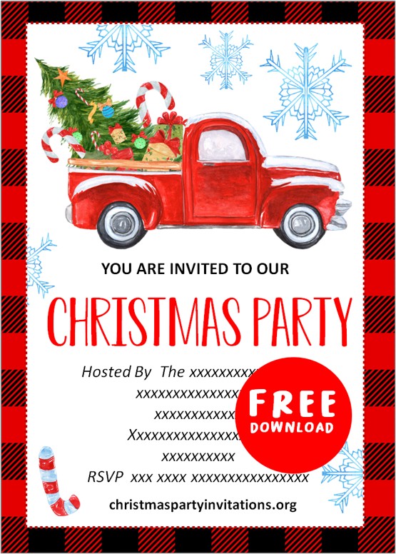 red truck christmas invitations