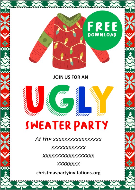 Free Printable Ugly Christmas Sweater Party Invitations Templates 2020