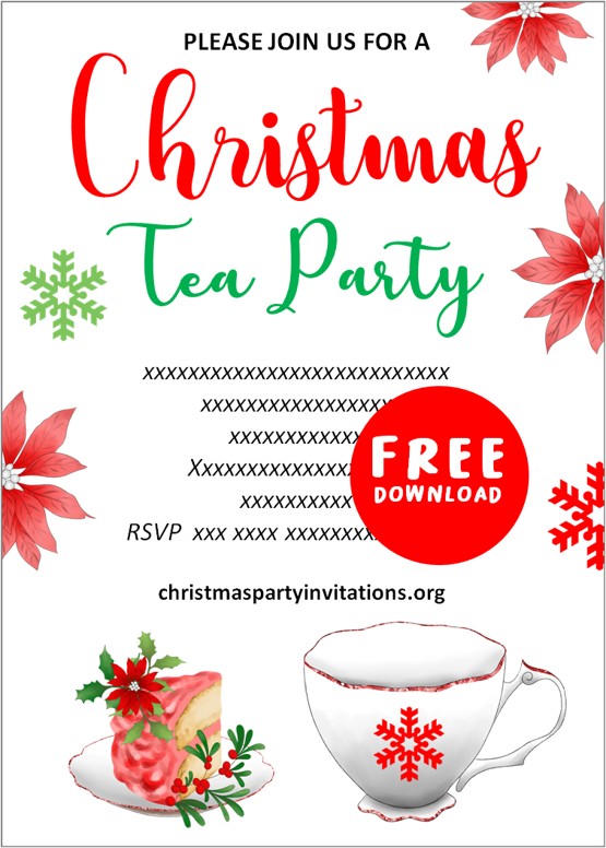 Free Printable Christmas Tea Party Invitations Templates 