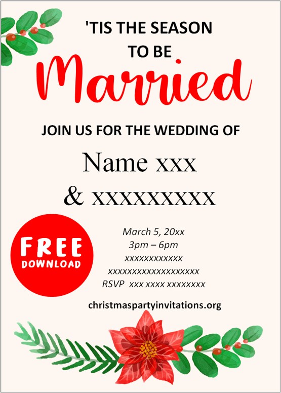 christmas wedding invitation printable