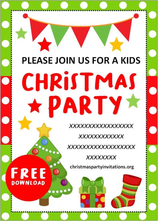 Free Printable kids Christmas Party Invitations Templates 2020